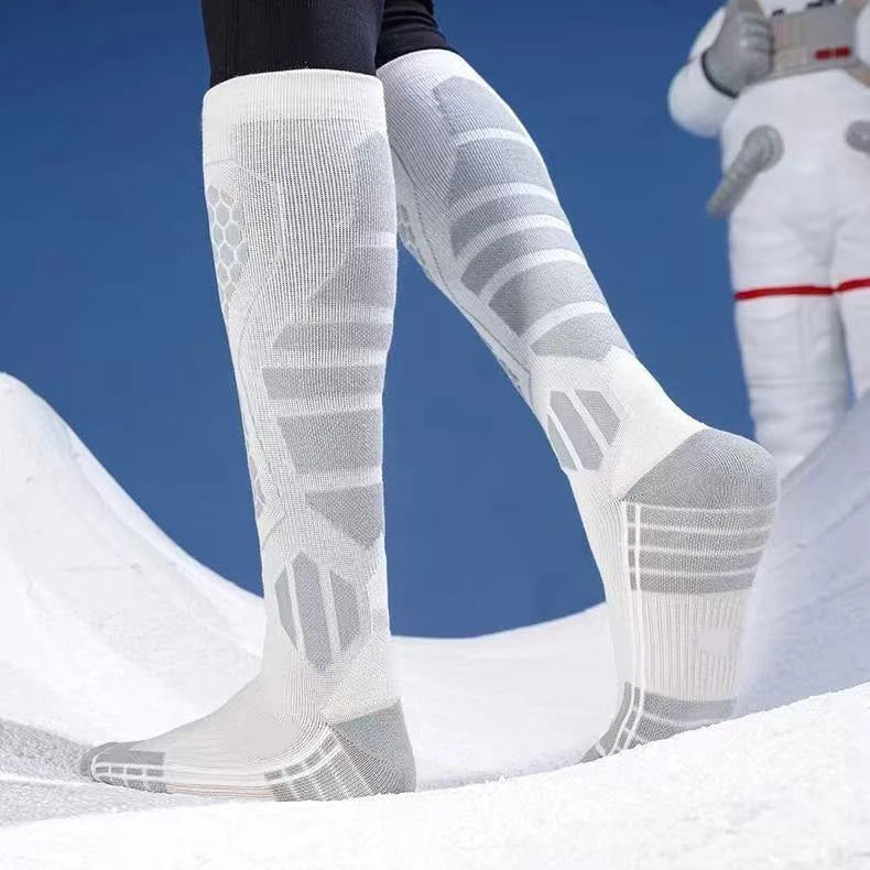 Chaussettes de ski hautes à compression, lot de 2 paires – Blanc et gris