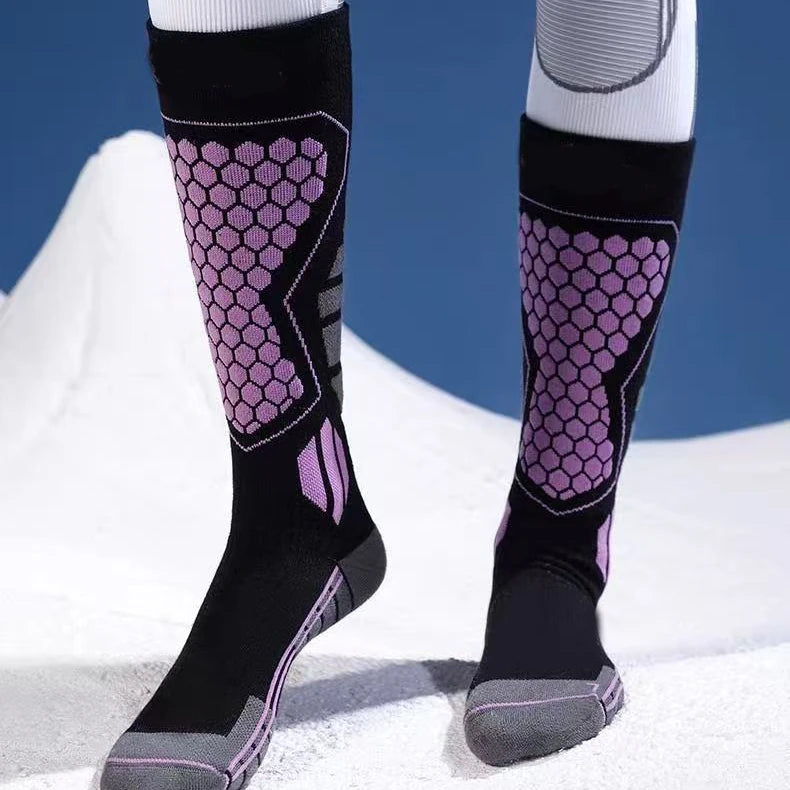 Chaussettes de ski hautes à compression, lot de 2 paires – Noir et violet