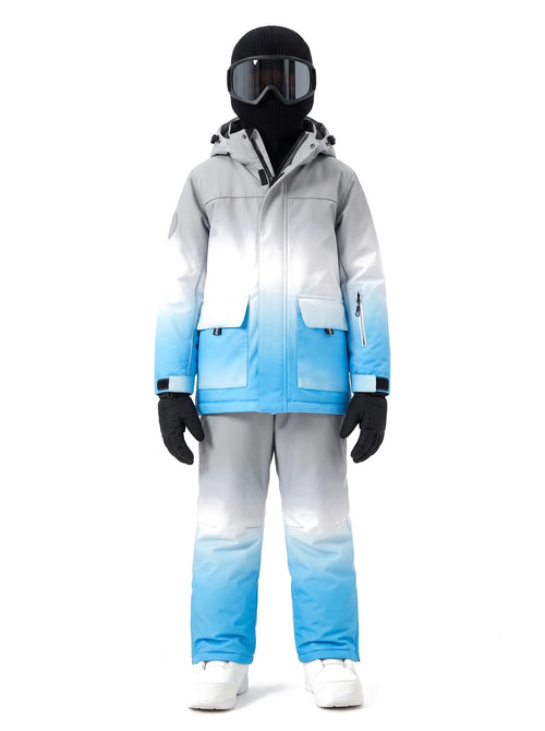 Combinaison de ski enfant en dégradé à doublure graphène – Gris et bleu dégradé