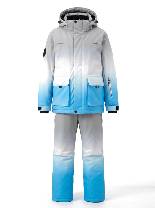 Combinaison de ski enfant en dégradé à doublure graphène – Gris et bleu dégradé