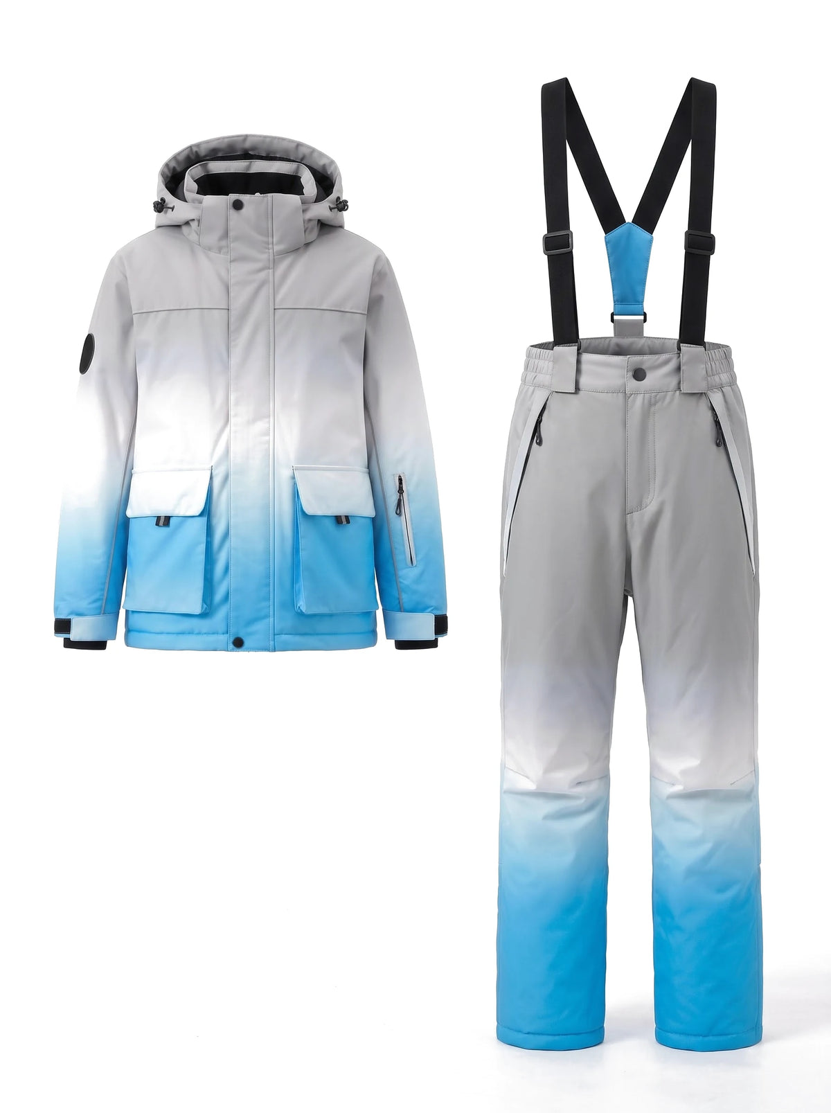 Combinaison de ski enfant en dégradé à doublure graphène – Gris et bleu dégradé