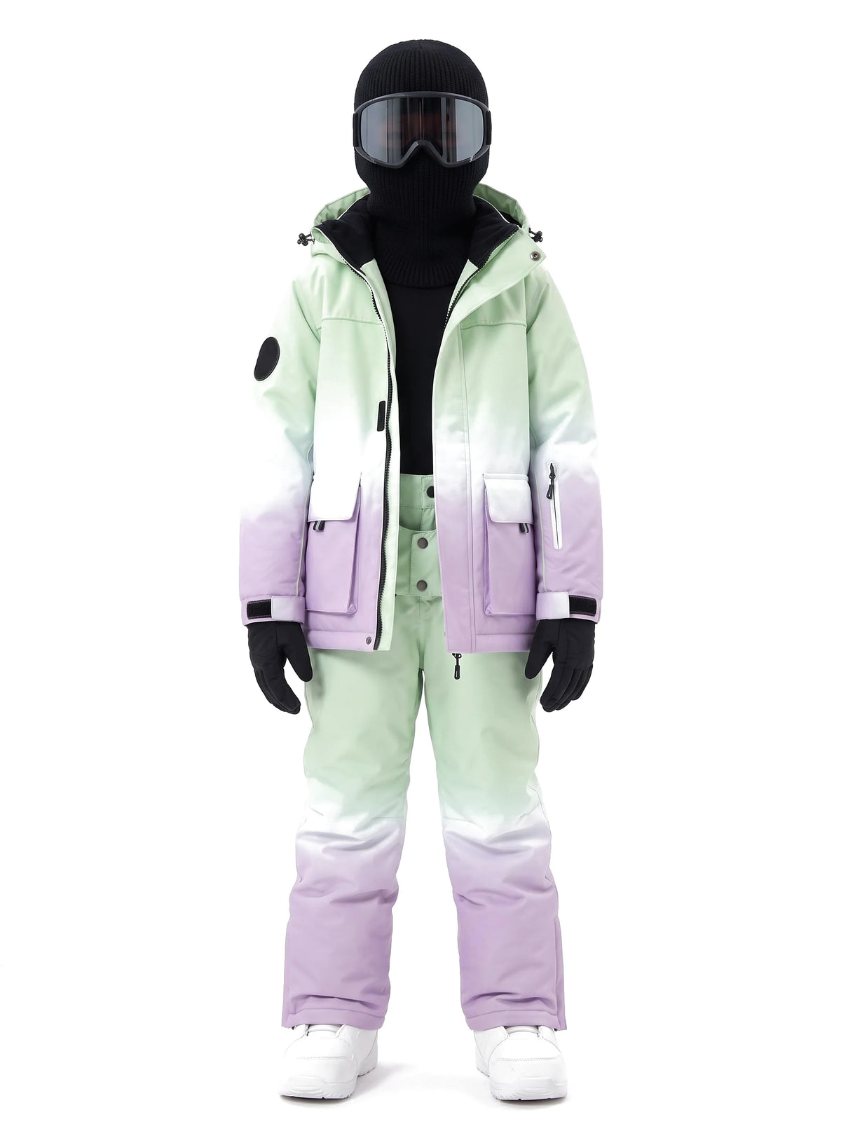 Combinaison de ski enfant en dégradé à doublure graphène – Vert d'eau et lilas dégradé