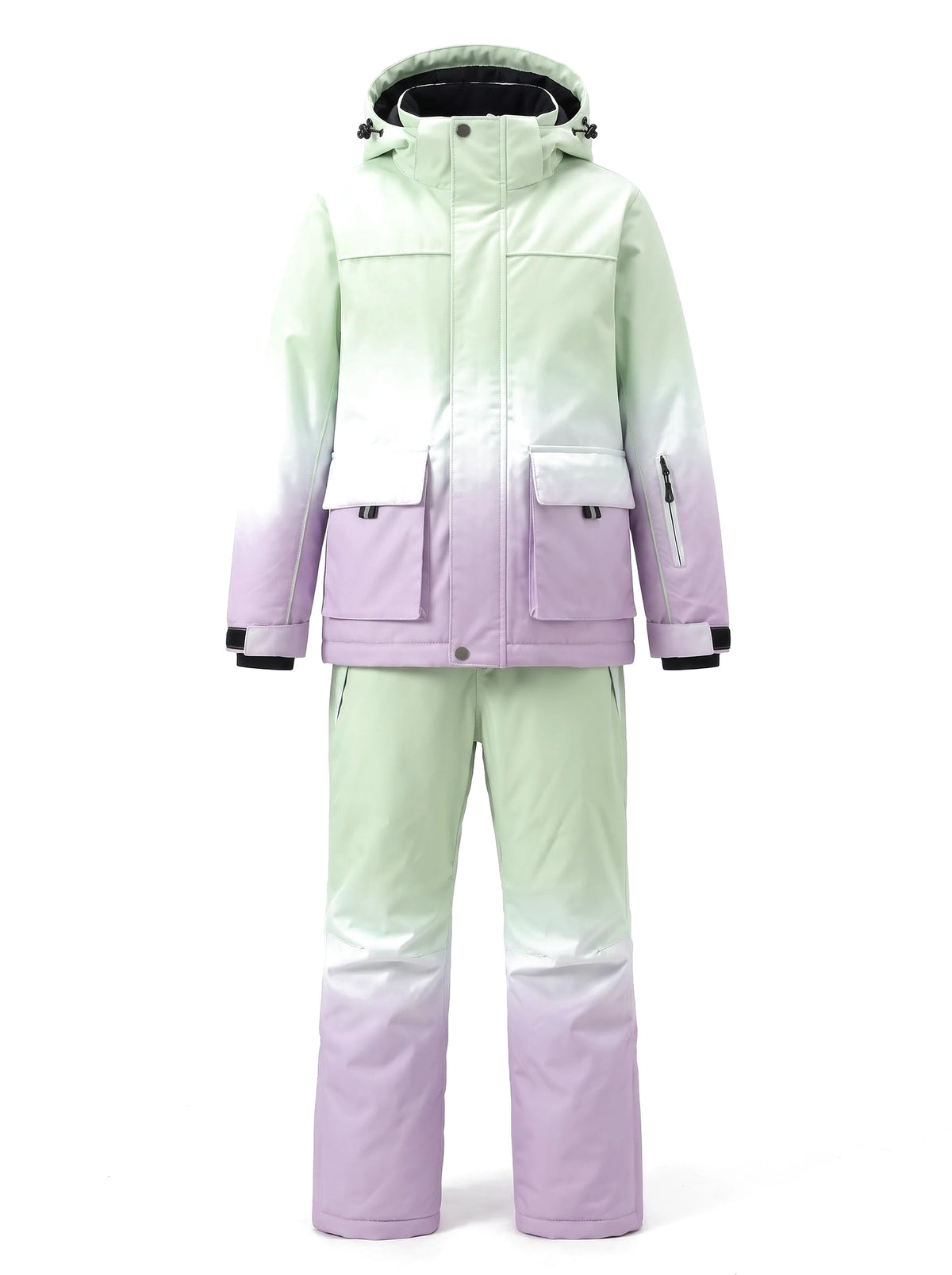 Combinaison de ski enfant en dégradé à doublure graphène – Vert d'eau et lilas dégradé