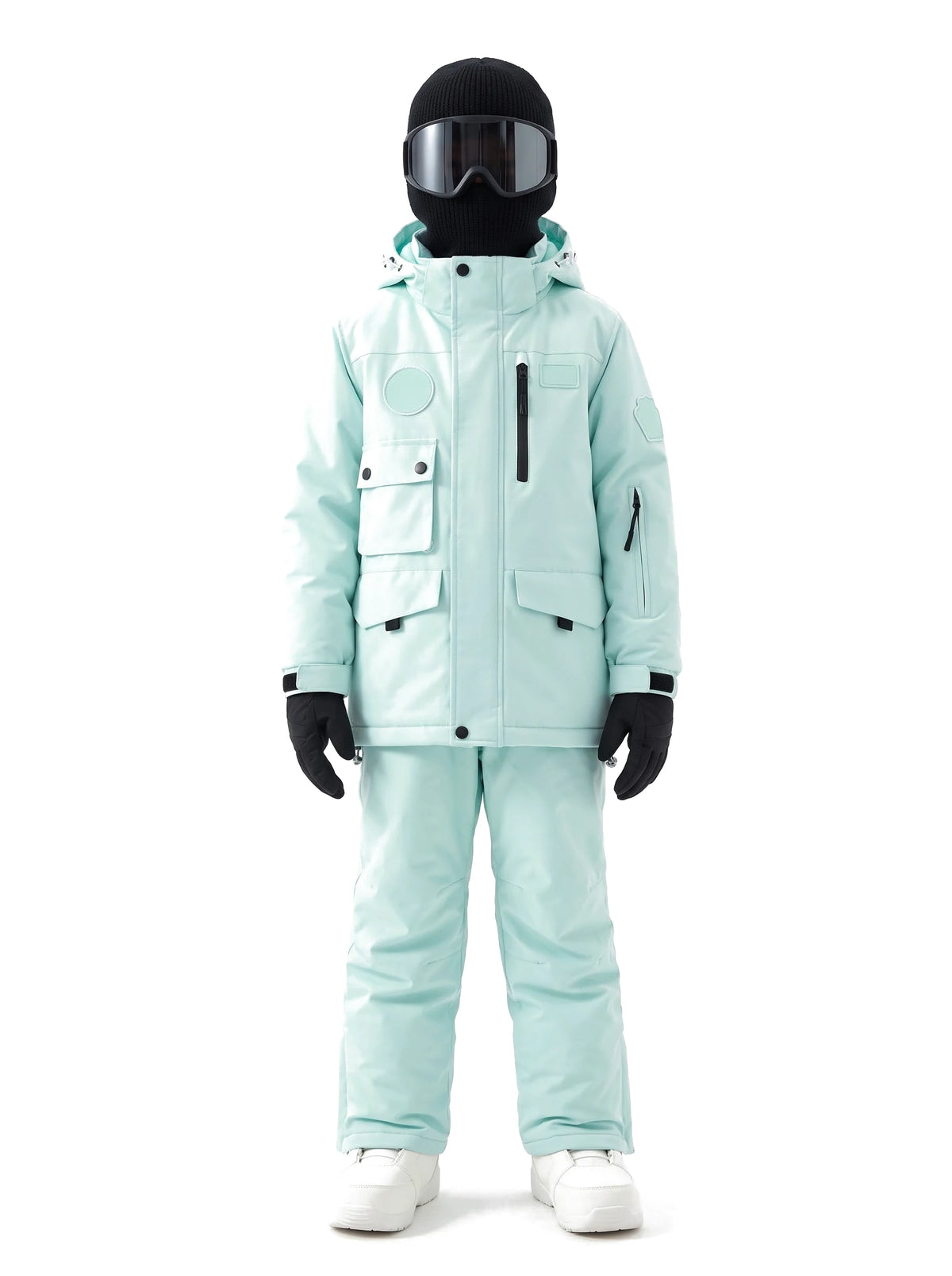 Combinaison de ski enfant doublée sherpa, veste et pantalon à bretelles – Menthe