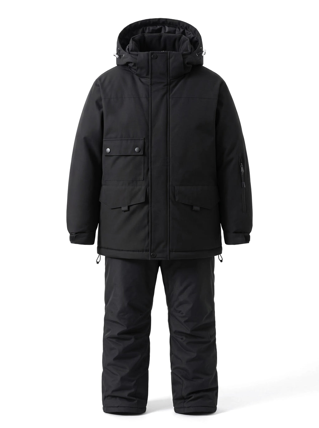 Combinaison de ski enfant doublée sherpa, veste et pantalon à bretelles – Noir