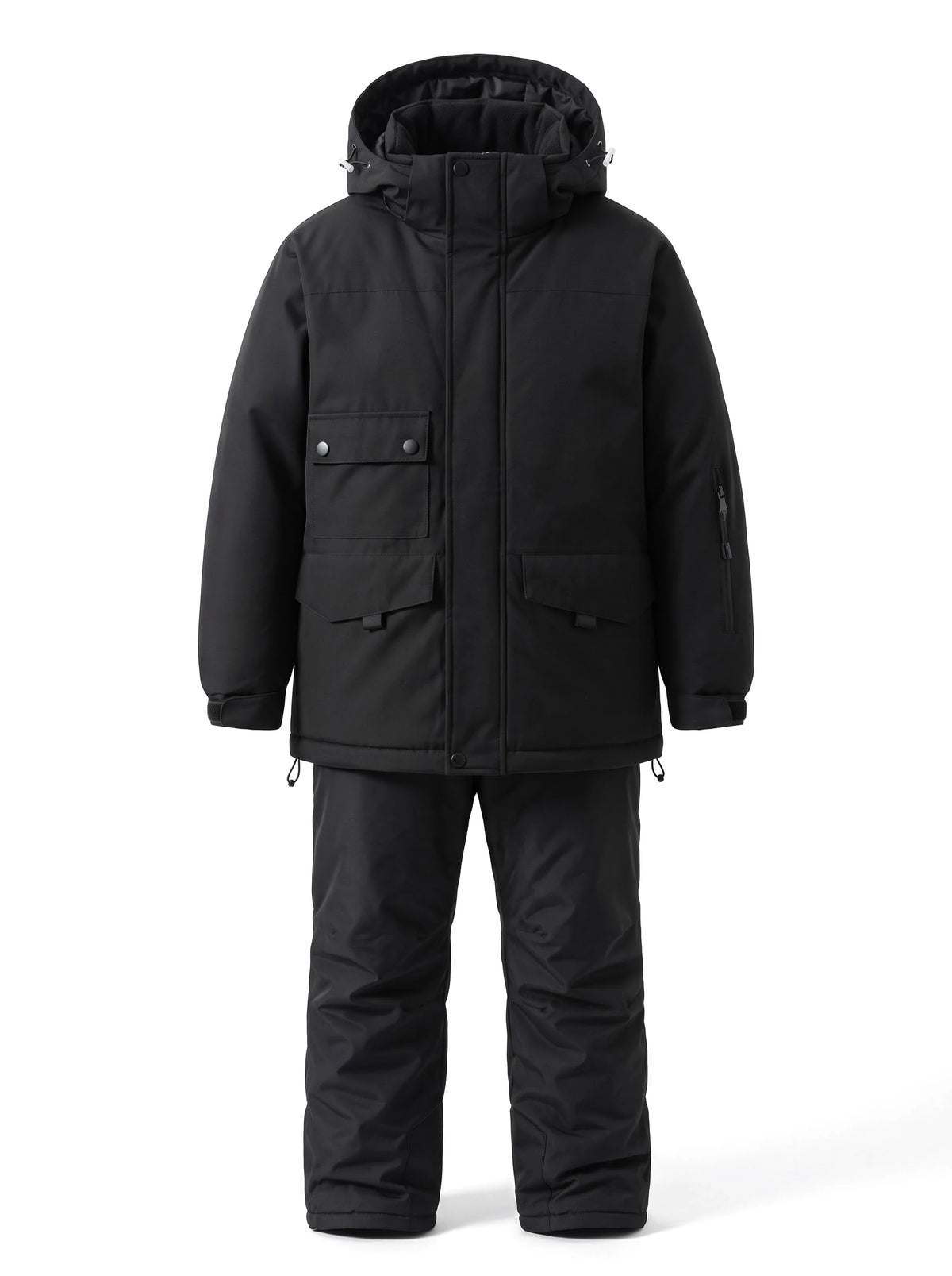 Combinaison de ski enfant doublée sherpa, veste et pantalon à bretelles – Noir
