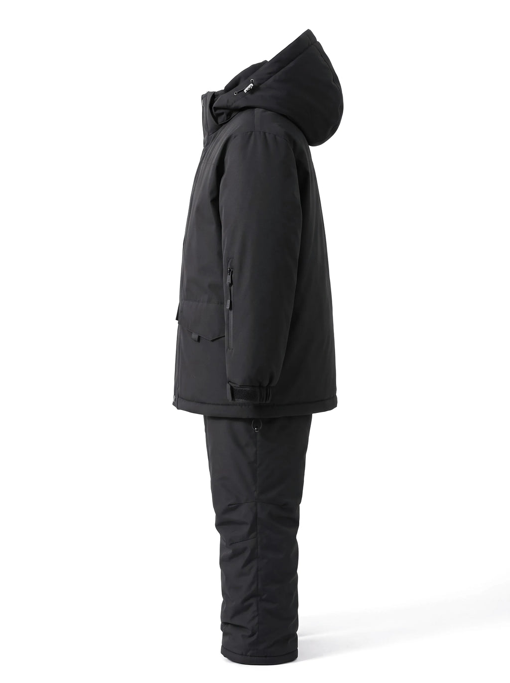 Combinaison de ski enfant doublée sherpa, veste et pantalon à bretelles – Noir