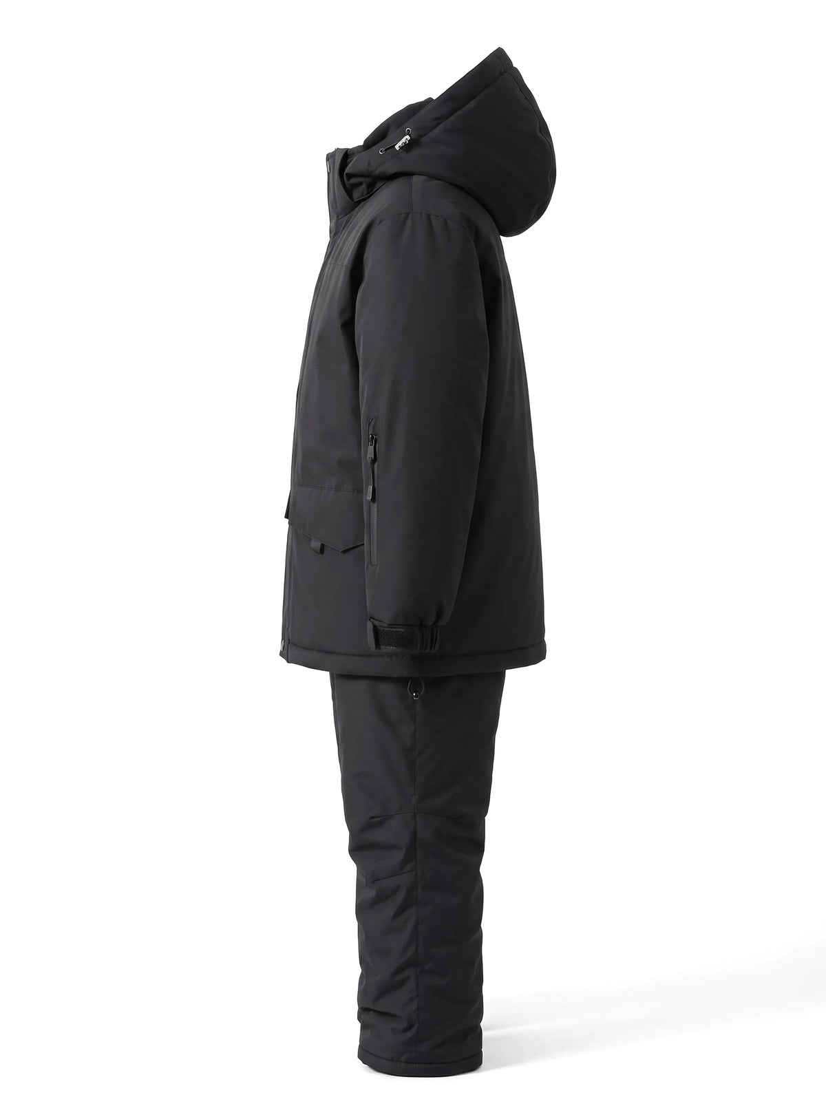 Combinaison de ski enfant doublée sherpa, veste et pantalon à bretelles – Noir