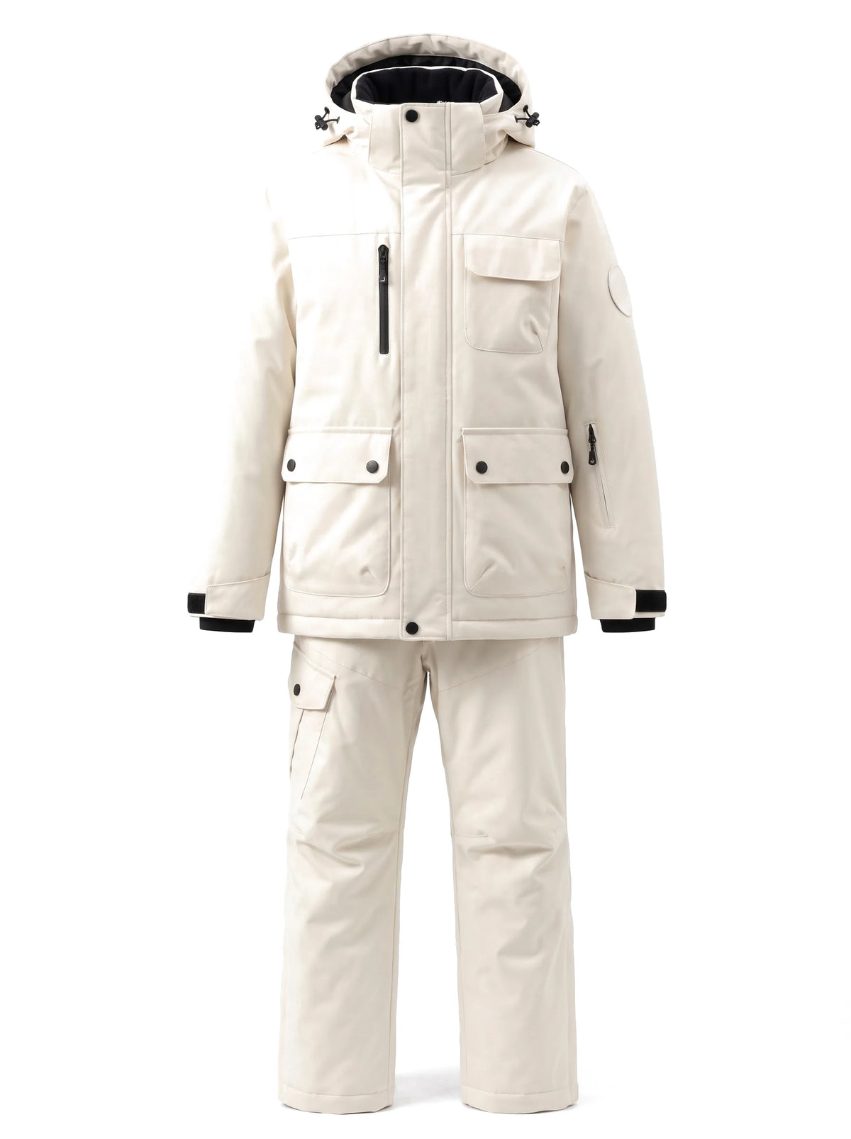 Combinaison de ski enfant veste à capuche et pantalon à bretelles – Crème