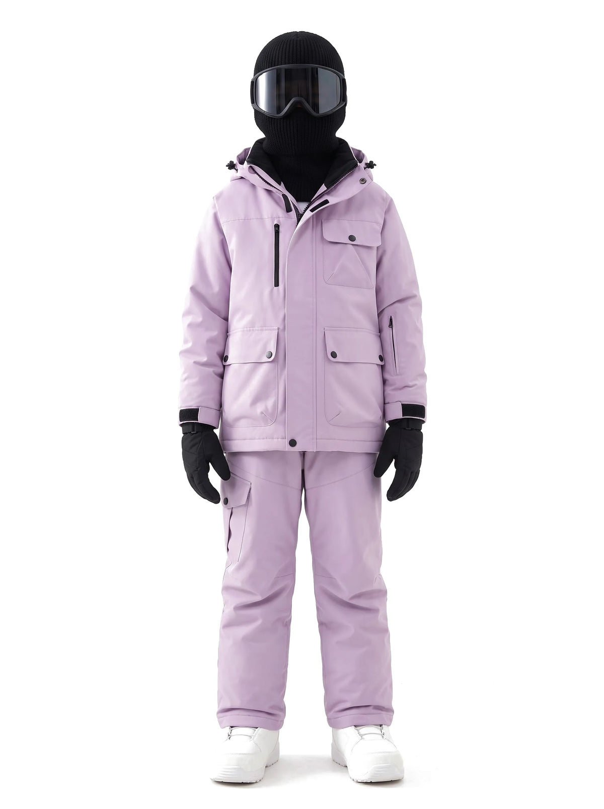 Combinaison de ski enfant veste à capuche et pantalon à bretelles – Lilas