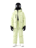Combinaison de ski enfant veste à capuche et pantalon à bretelles – Vert anis