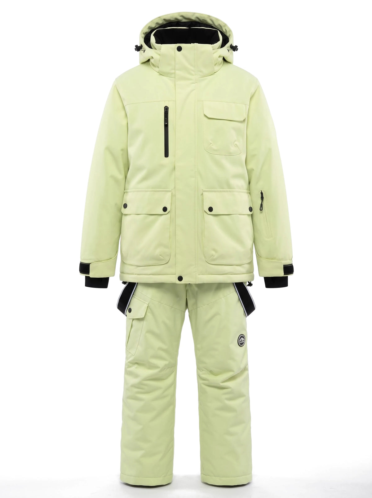 Combinaison de ski enfant veste à capuche et pantalon à bretelles – Vert anis