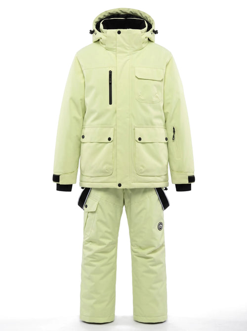 Combinaison de ski enfant veste à capuche et pantalon à bretelles – Vert anis