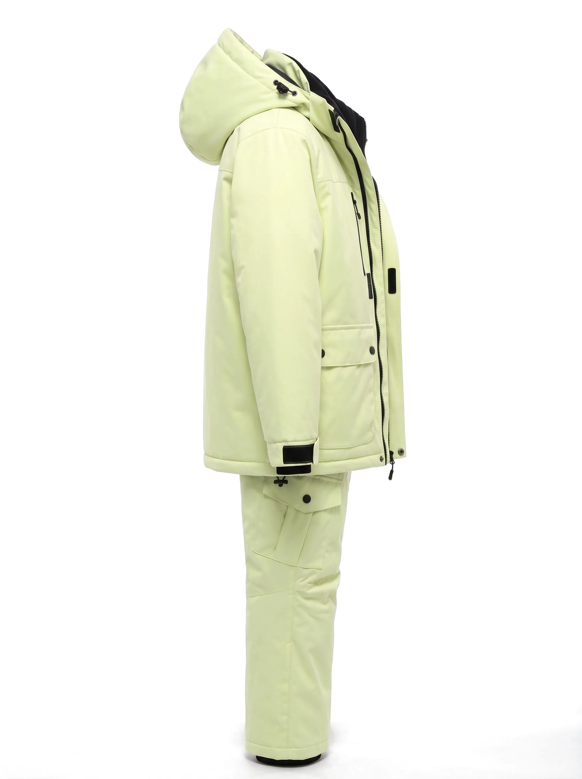 Combinaison de ski enfant veste à capuche et pantalon à bretelles – Vert anis