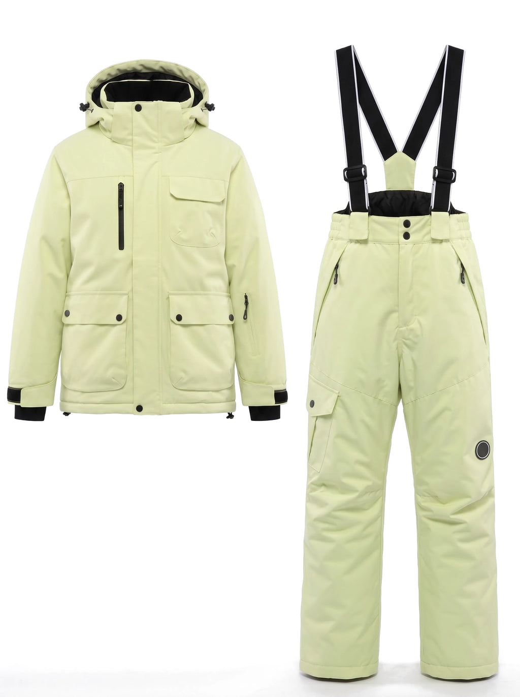 Combinaison de ski enfant veste à capuche et pantalon à bretelles – Vert anis