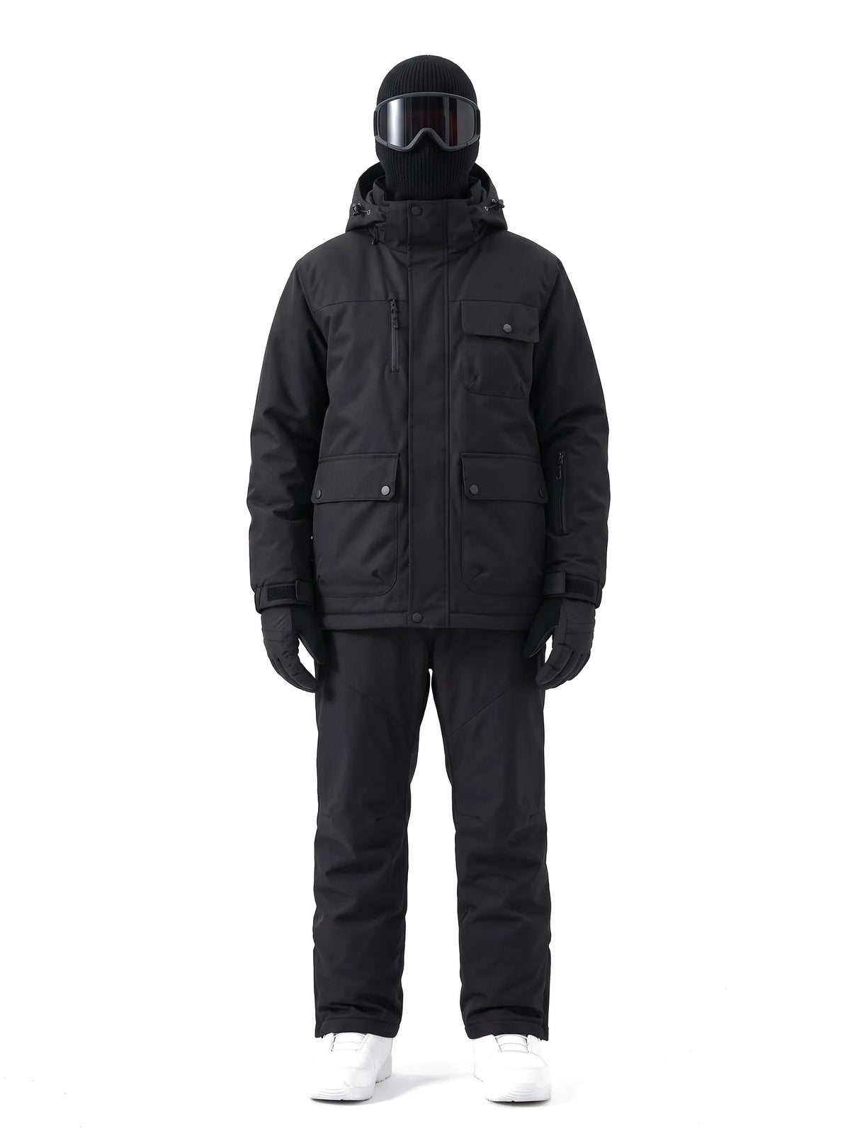 Combinaison de ski mixte veste et salopette à capuche amovible – Noir