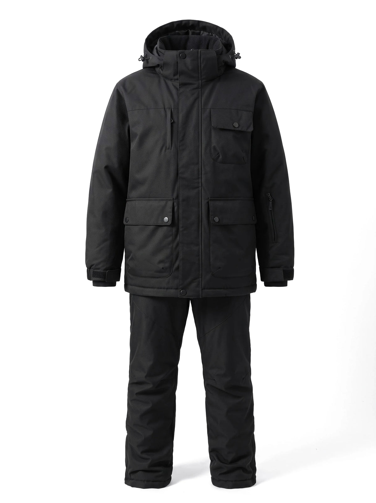 Combinaison de ski mixte veste et salopette à capuche amovible – Noir