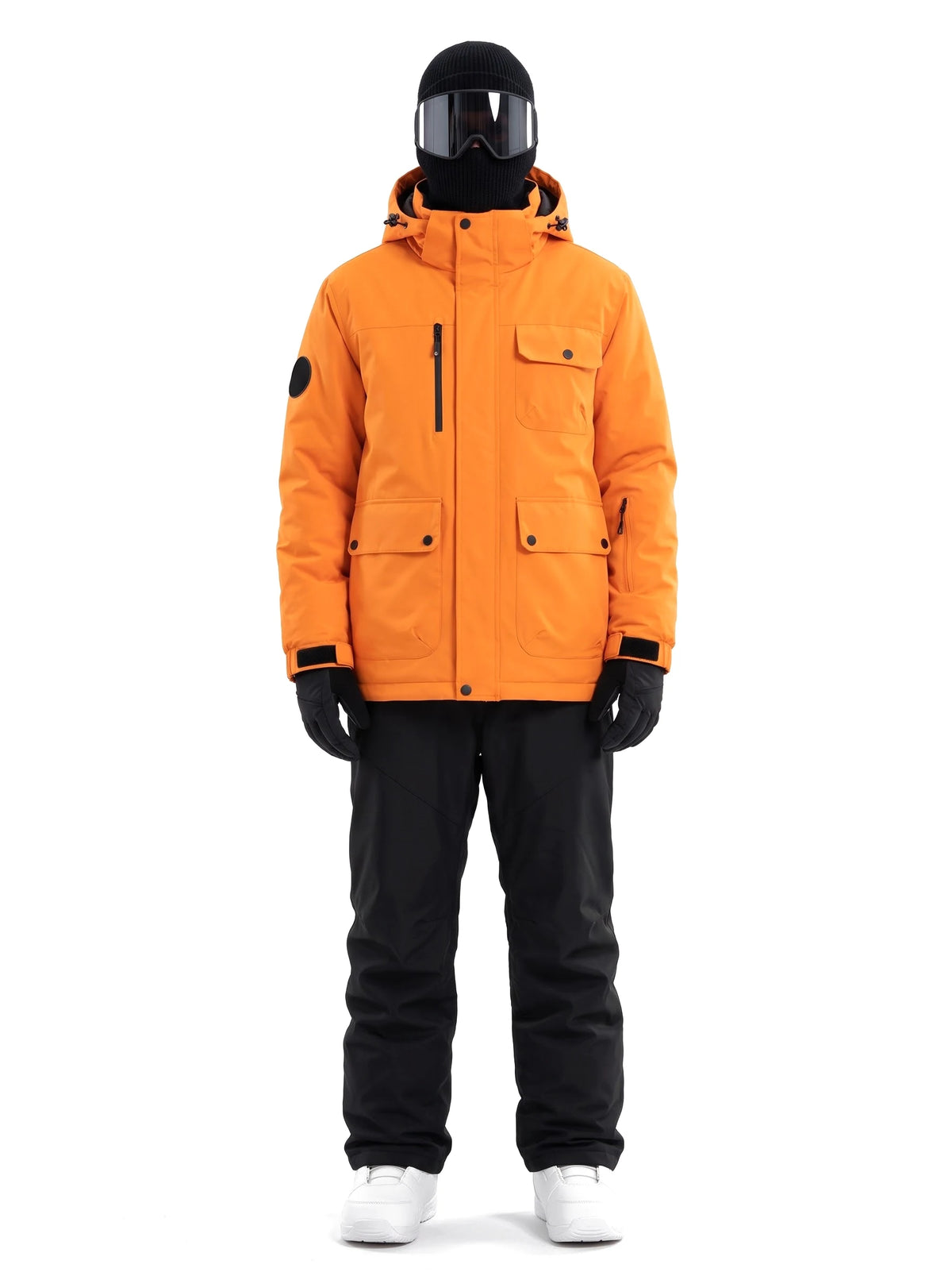 Combinaison de ski mixte veste et salopette à capuche amovible – Orange et noir