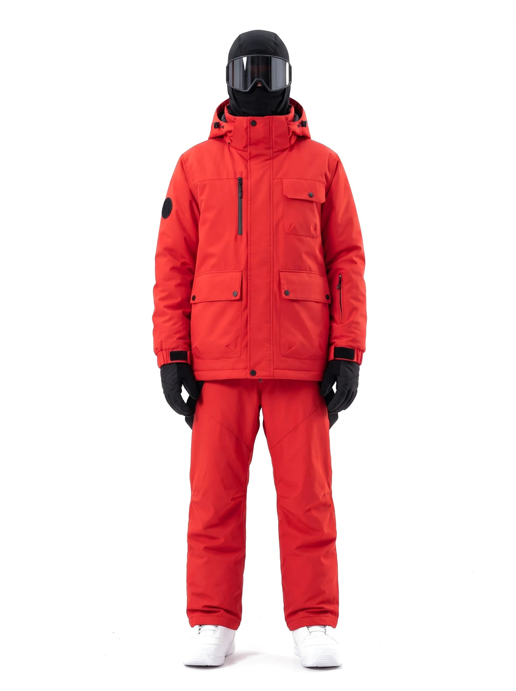 Combinaison de ski mixte veste et salopette à capuche amovible – Rouge