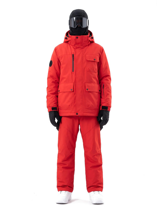 Combinaison de ski mixte veste et salopette à capuche amovible – Rouge