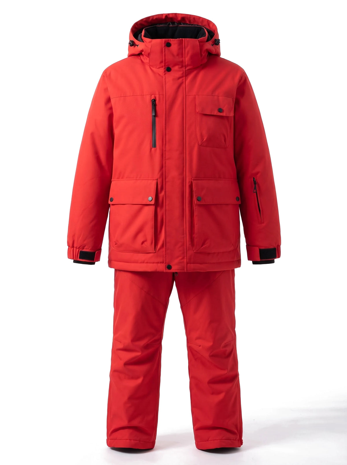 Combinaison de ski mixte veste et salopette à capuche amovible – Rouge
