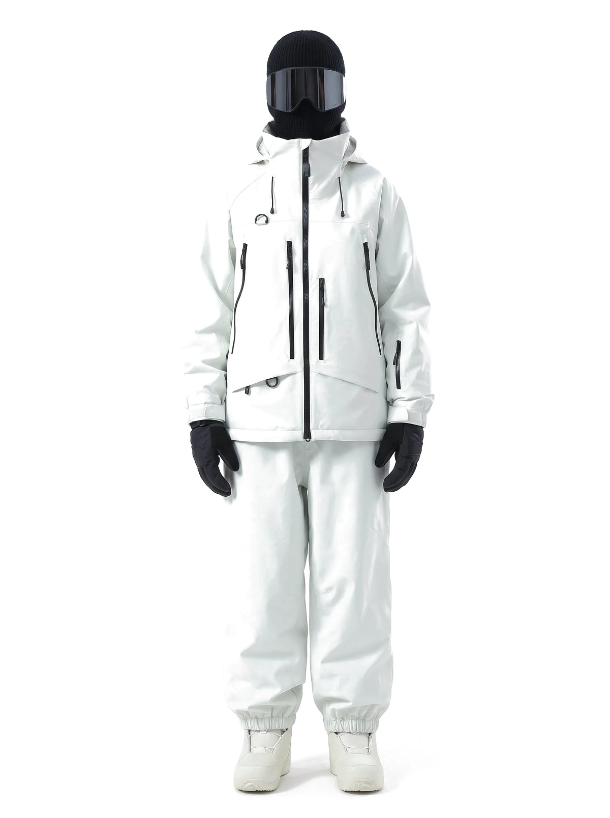 Combinaison de ski unisexe veste 3 couches et pantalon ample – Blanc glacier