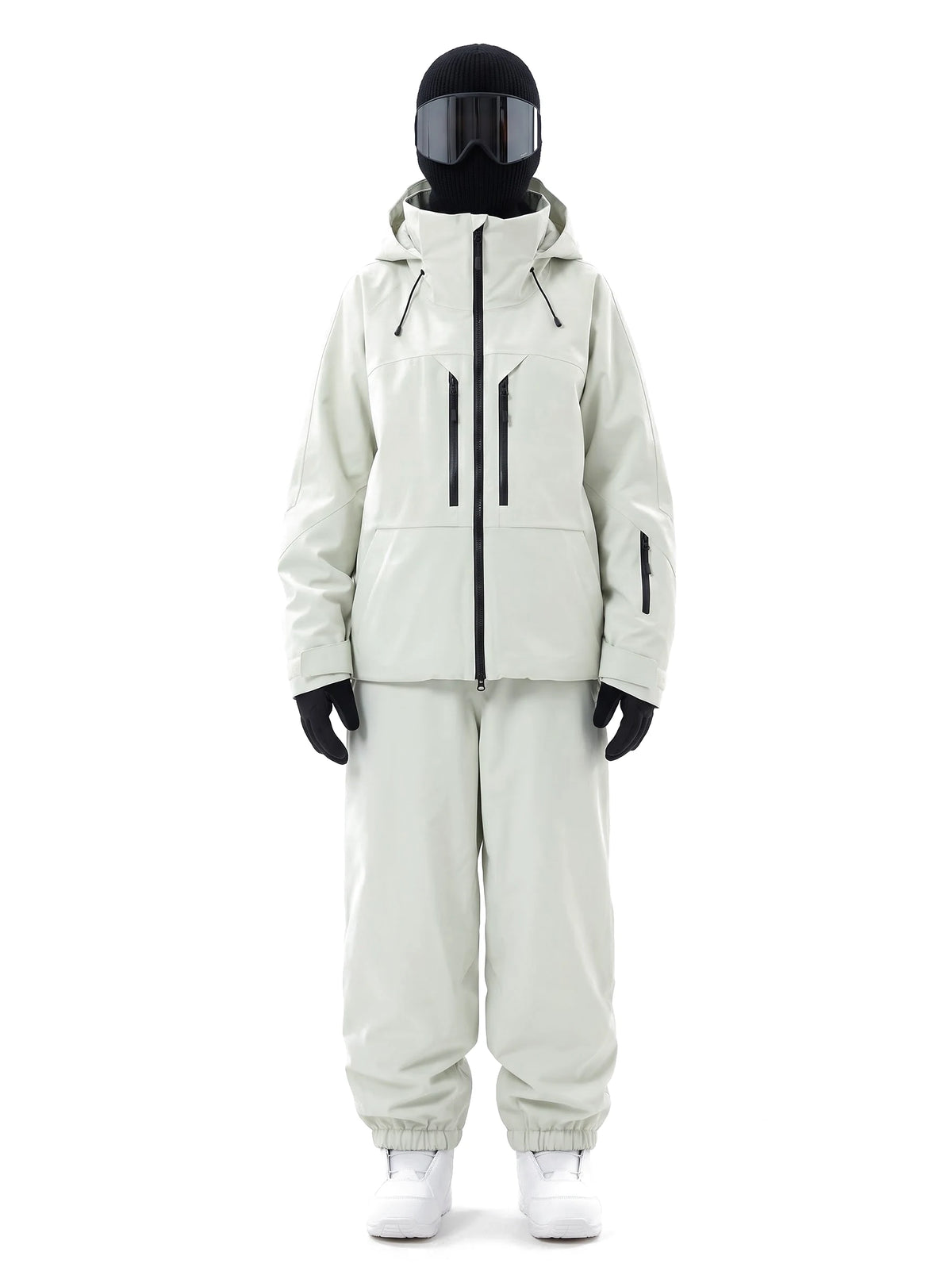 Combinaison de ski unisexe veste 3 couches et pantalon ample – Blanc cassé