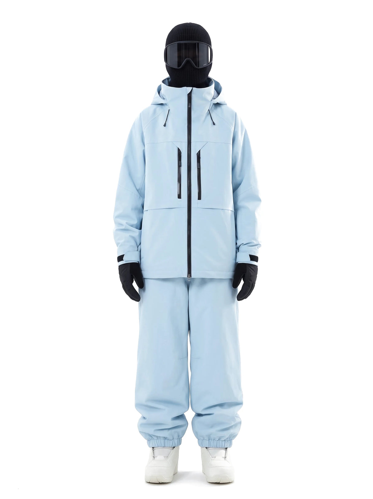 Combinaison de ski unisexe veste 3 couches et pantalon ample – Bleu ciel