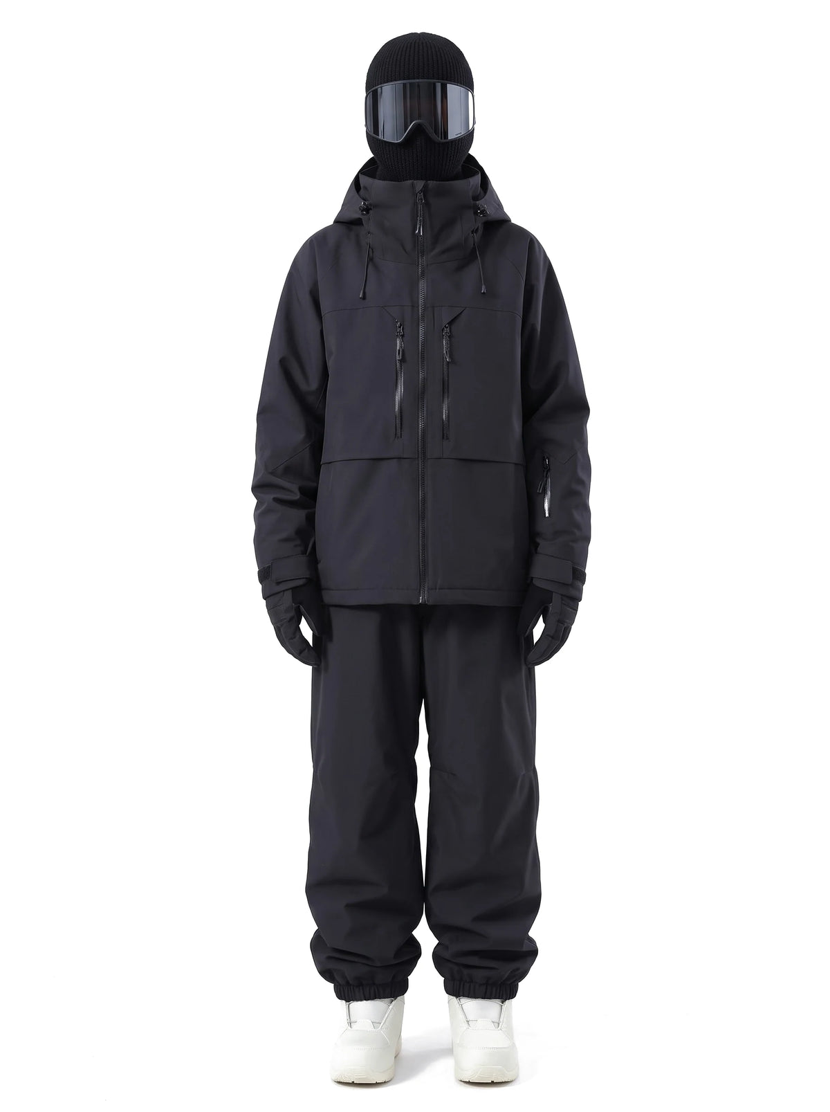 Combinaison de ski unisexe veste 3 couches et pantalon ample – Noir