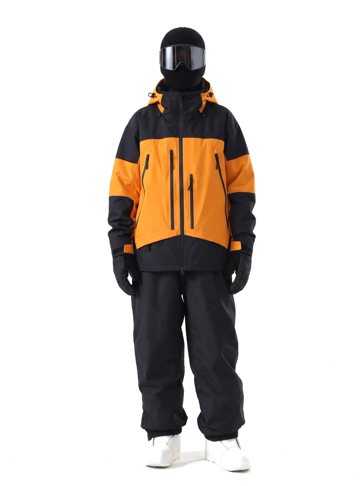 Combinaison de ski unisexe veste 3 couches et pantalon ample – Noir et orange