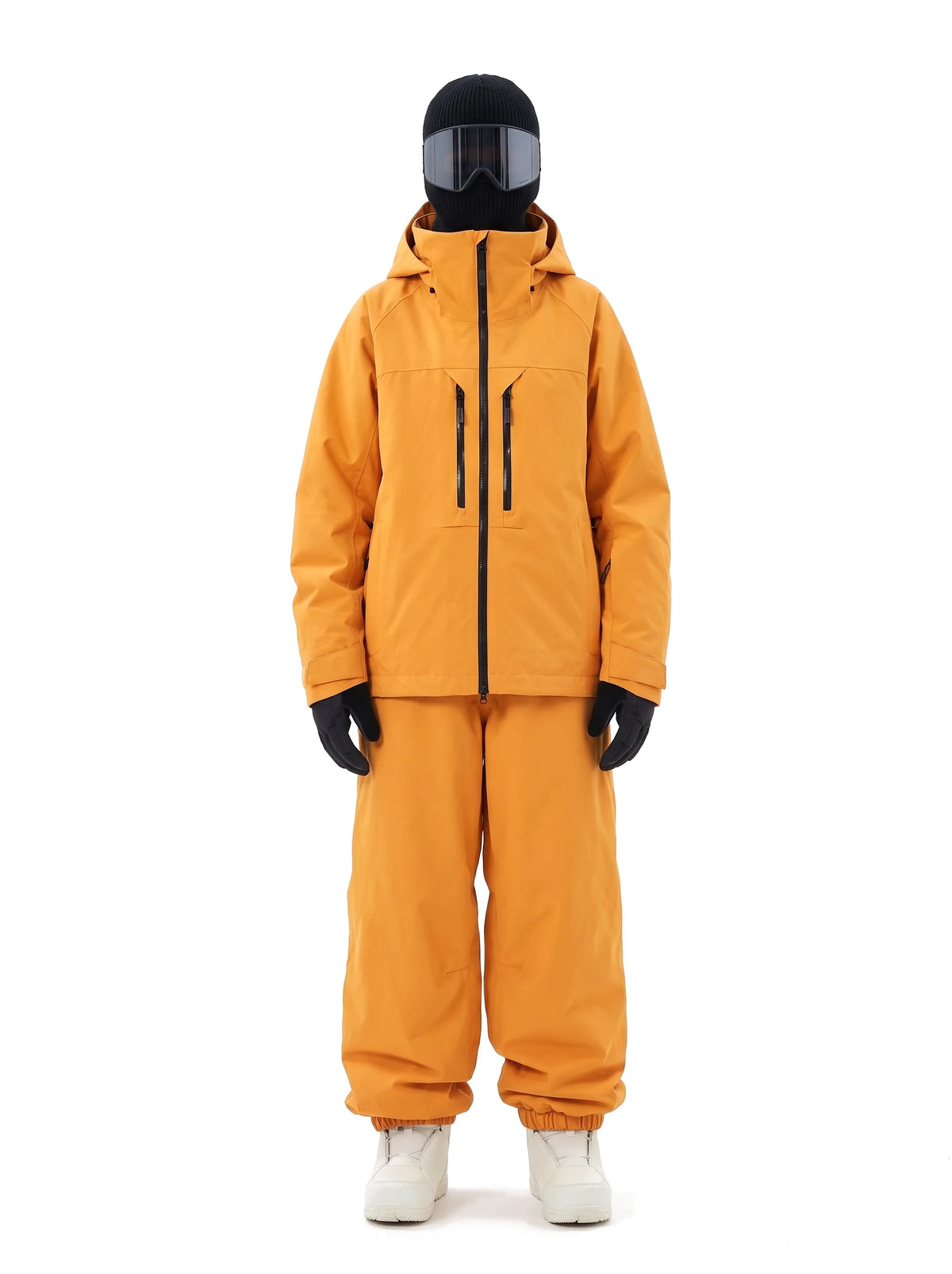 Combinaison de ski unisexe veste 3 couches et pantalon ample – Orange