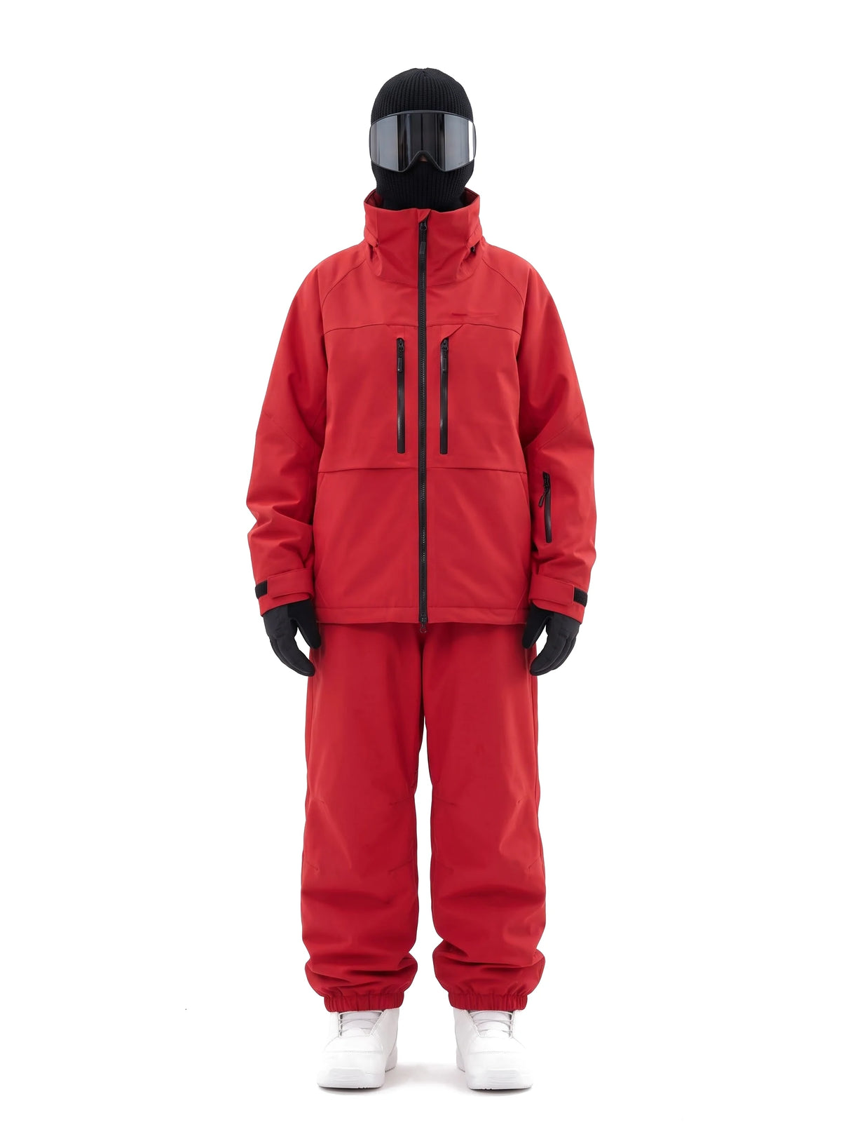 Combinaison de ski unisexe veste 3 couches et pantalon ample – Rouge