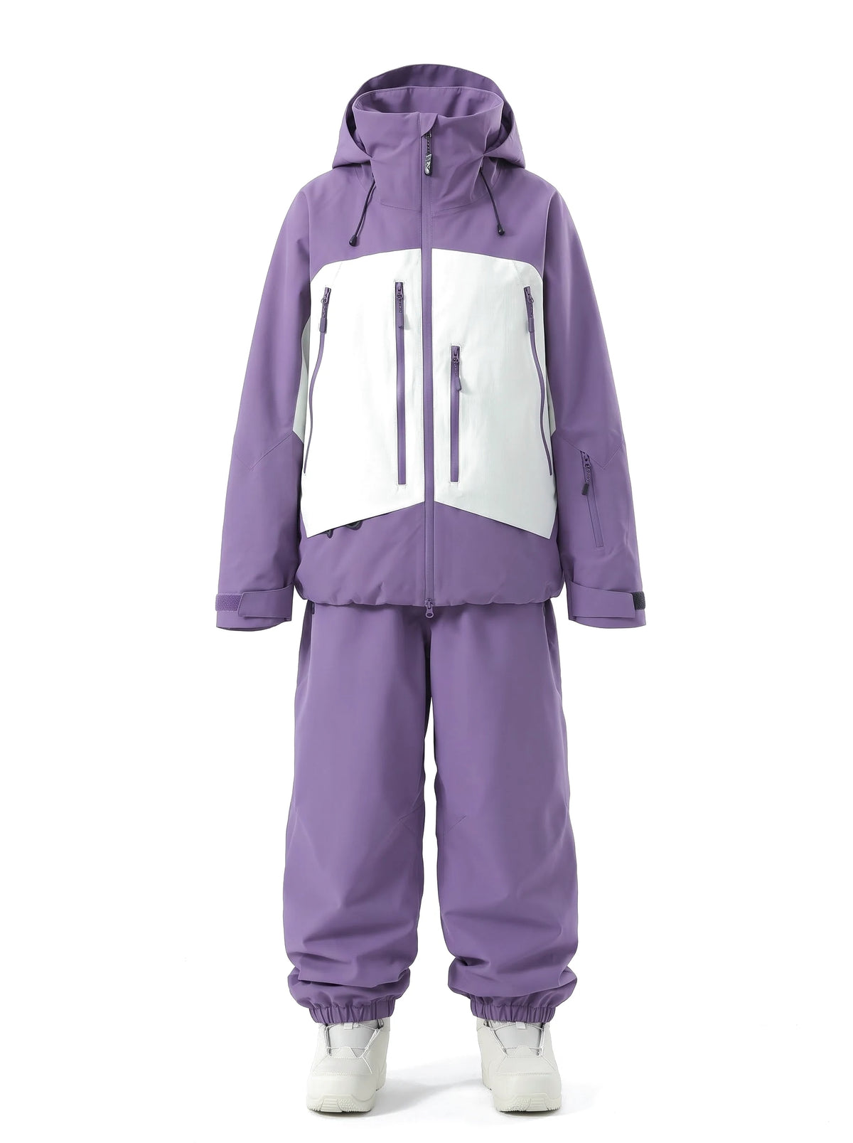Combinaison de ski unisexe veste 3 couches et pantalon ample – Violet et blanc