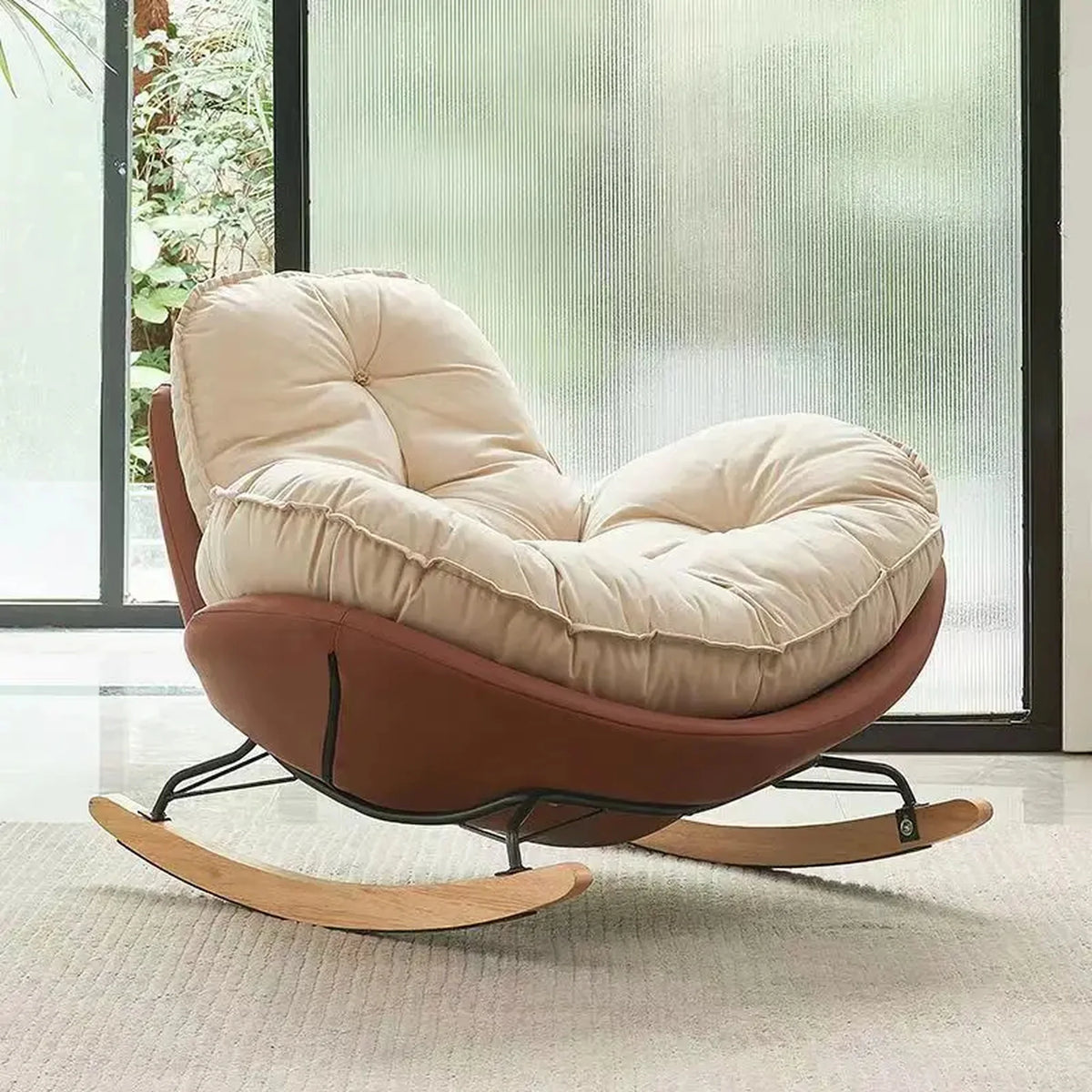 Fauteuil à bascule coque orange et coussin crème – coloris café