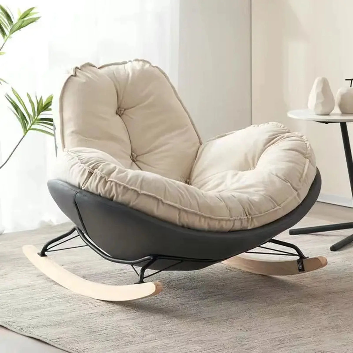 Fauteuil à bascule coque orange et coussin crème – coloris gris foncé