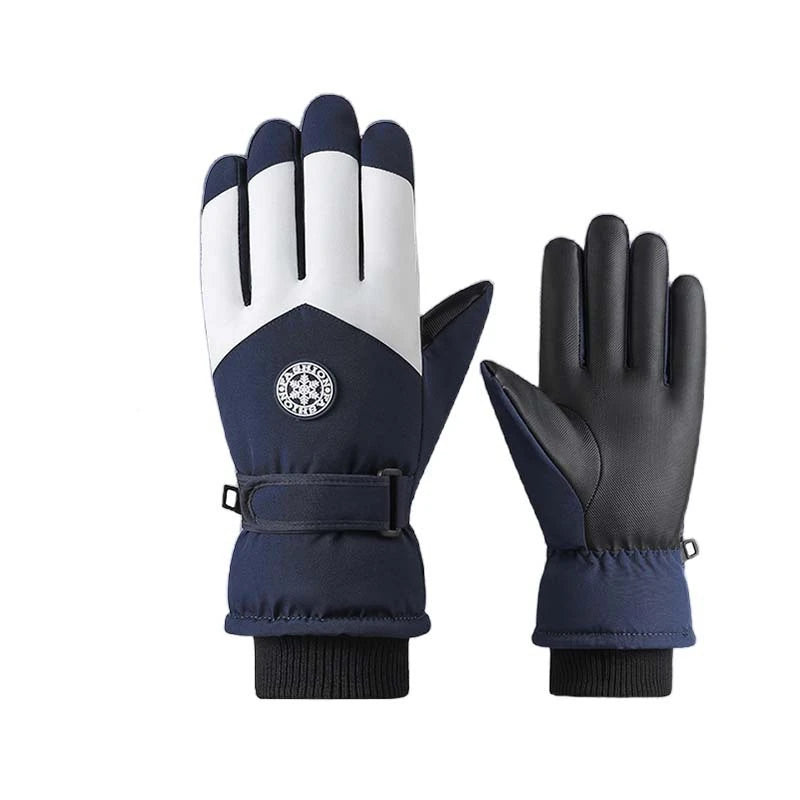 Gants de ski chauds 3 couches, tactiles et doublés peluche – Bleu marine