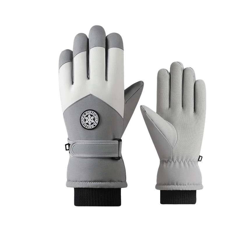 Gants de ski chauds 3 couches, tactiles et doublés peluche – Gris
