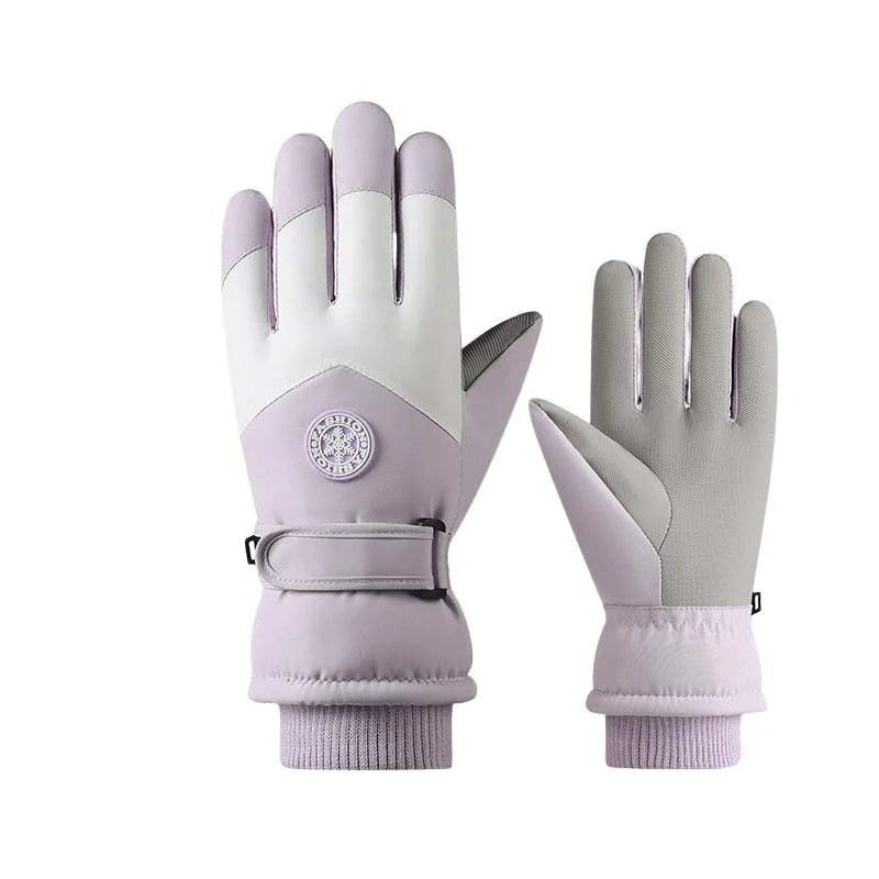Gants de ski chauds 3 couches, tactiles et doublés peluche – Mauve