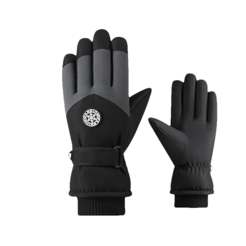 Gants de ski chauds 3 couches, tactiles et doublés peluche – Noir