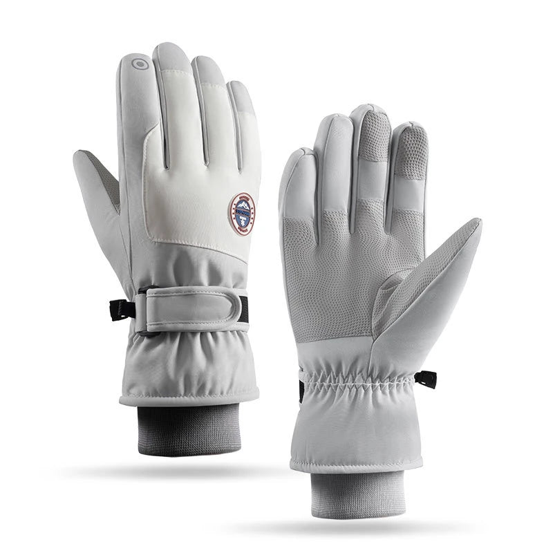 Gants de ski tactiles à paume antidérapante et doublure polaire – Gris clair