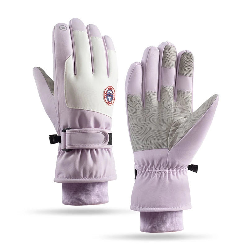 Gants de ski tactiles à paume antidérapante et doublure polaire – Mauve