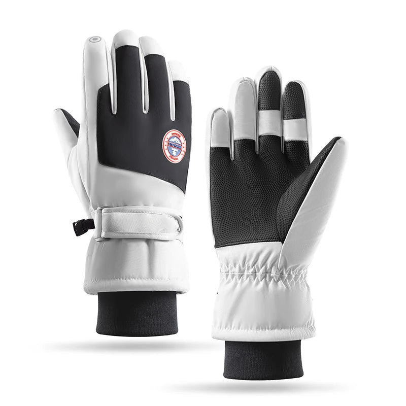 Gants de ski tactiles à paume antidérapante et doublure polaire – Noir et blanc