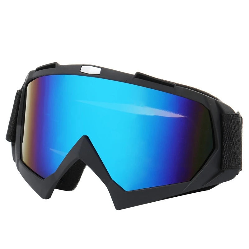Masque de ski monture noire mate, compatible lunettes de vue – Verre miroir bleu