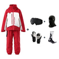 Pack Courchevel – combinaison de ski rouge et blanc + gants, masque, cagoule et chaussettes