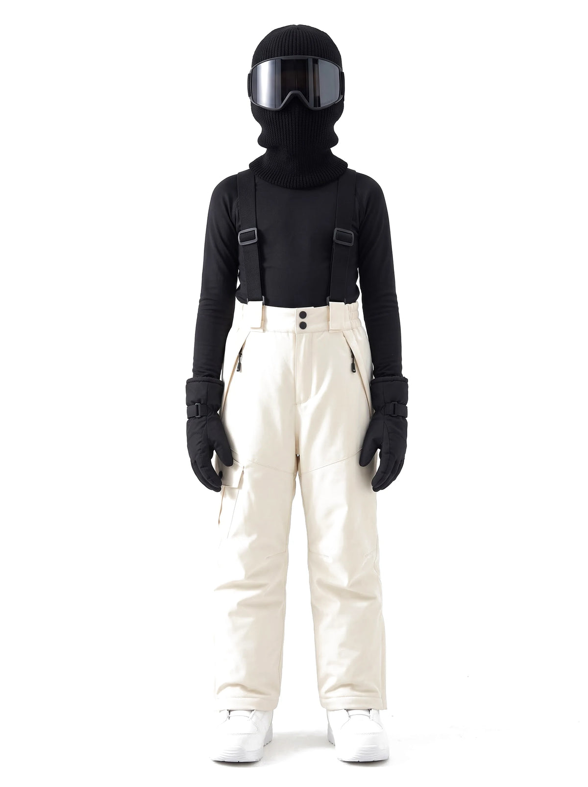 Pantalon de ski enfant à bretelles réglables – Crème