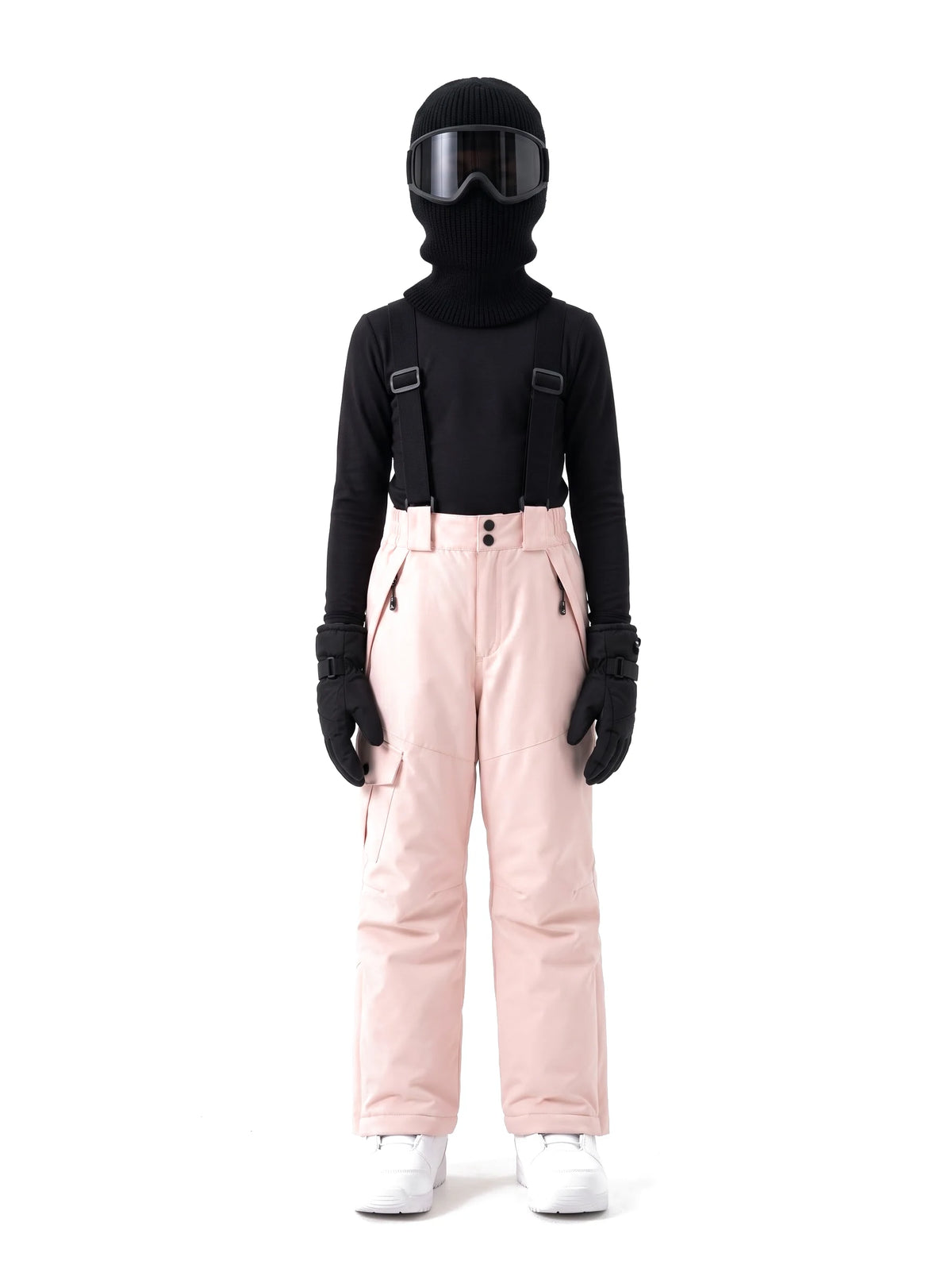 Pantalon de ski enfant à bretelles réglables – Rose poudré