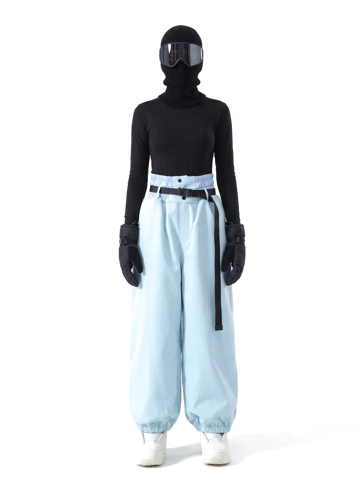 Pantalon de ski unisexe 3 couches doublé polaire avec ceinture – Bleu ciel