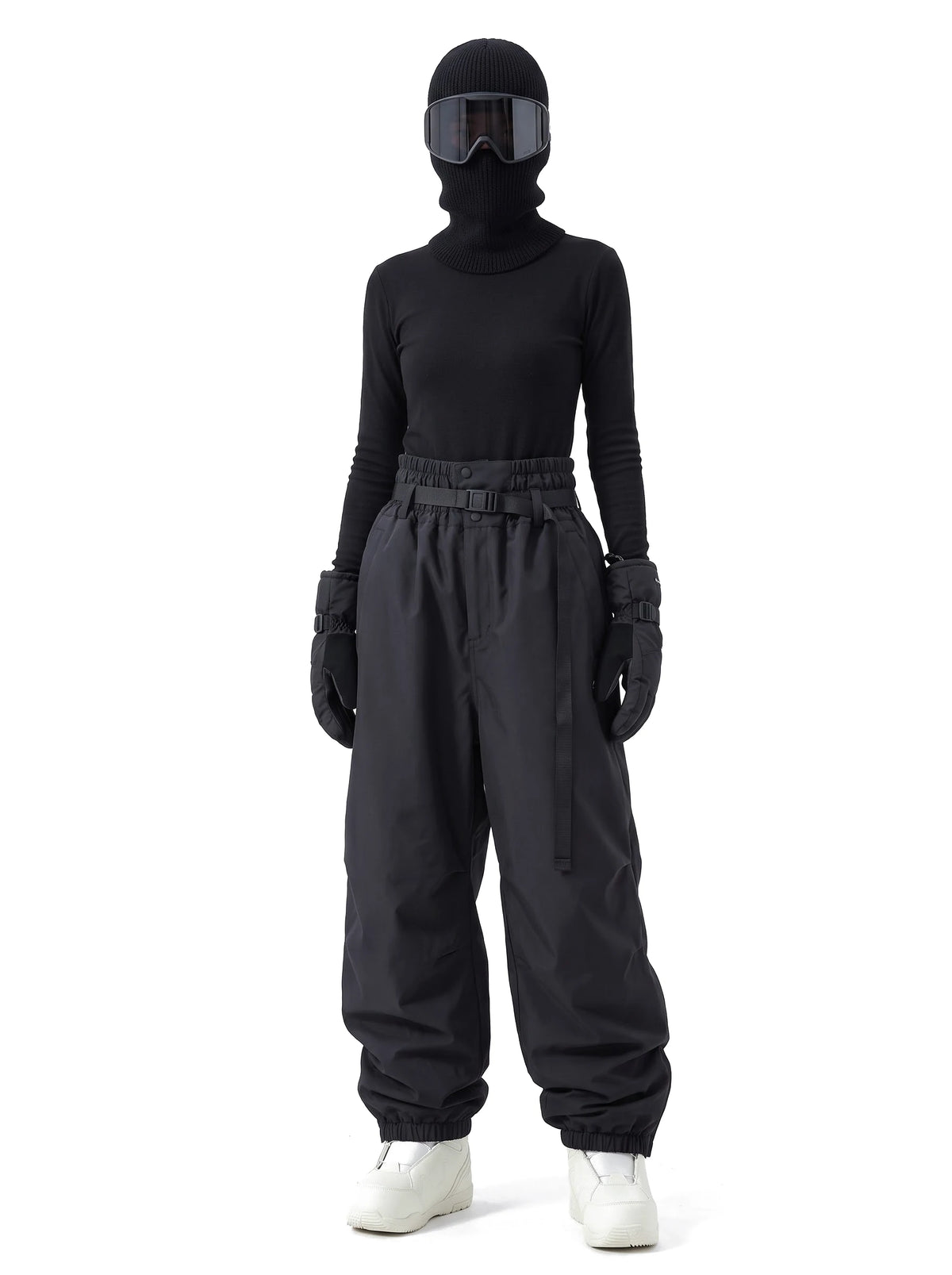 Pantalon de ski unisexe 3 couches doublé polaire avec ceinture – Noir