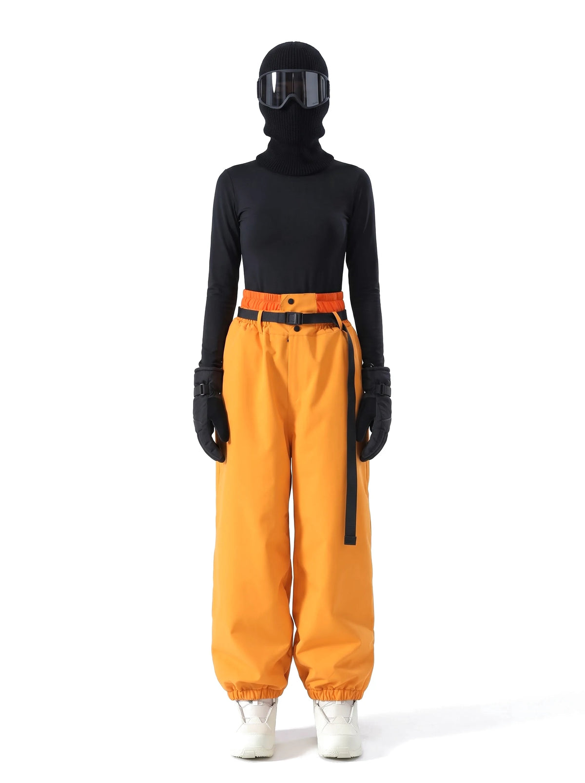 Pantalon de ski unisexe 3 couches doublé polaire avec ceinture – Orange
