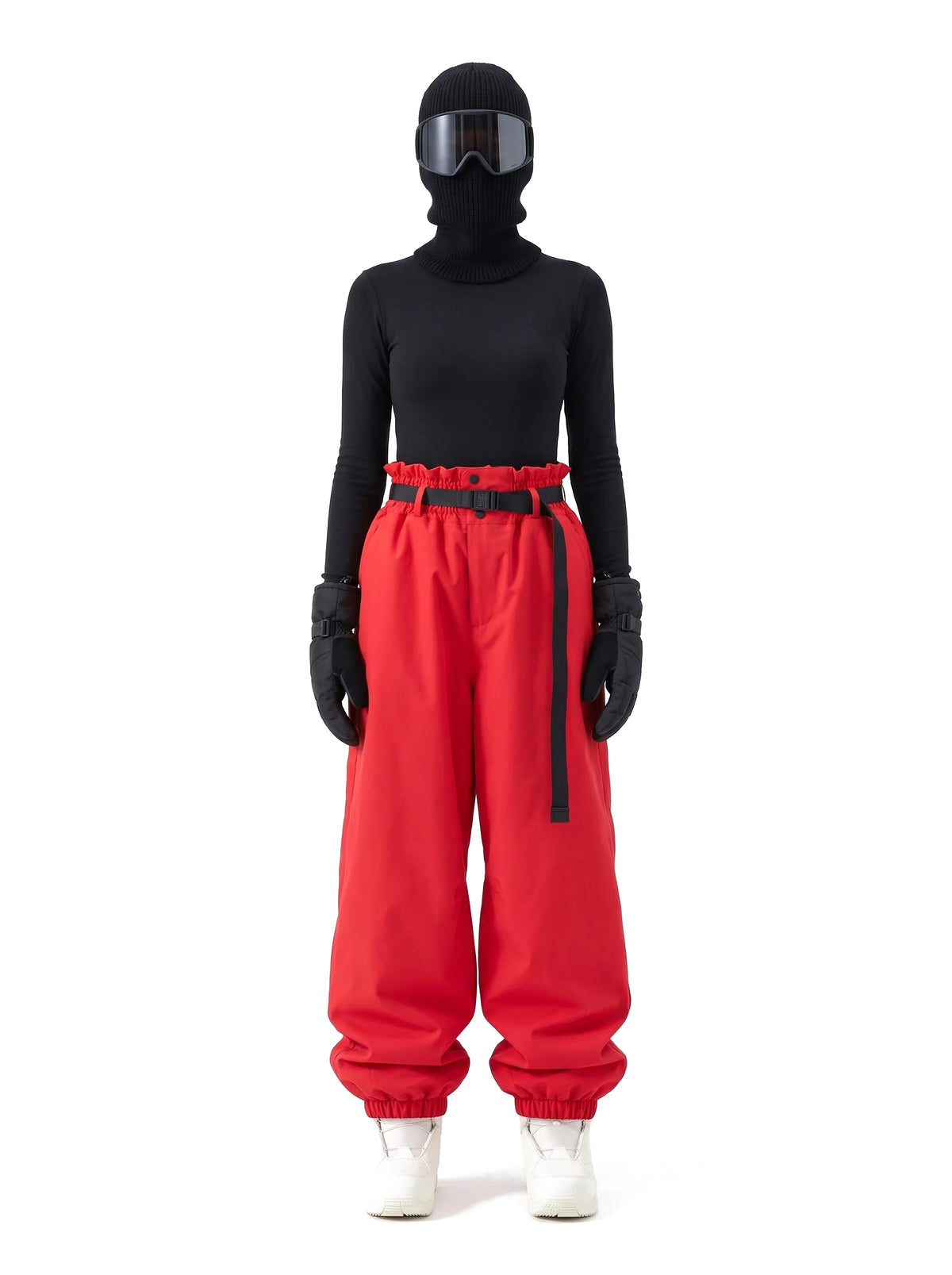 Pantalon de ski unisexe 3 couches doublé polaire avec ceinture – Rouge